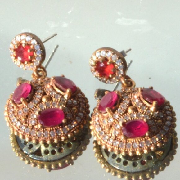 Genuine Ruby Sapphire Sterling Silver Earrings 925 - Picture 2 of 11